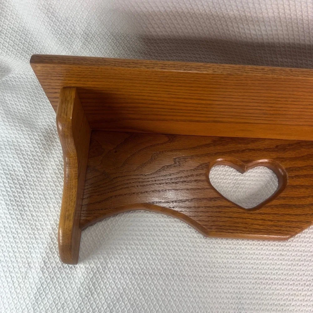Vintage Solid Oak Wood Heart Cutout Wall Shelf Rustic Country Farmhouse 21 Inch